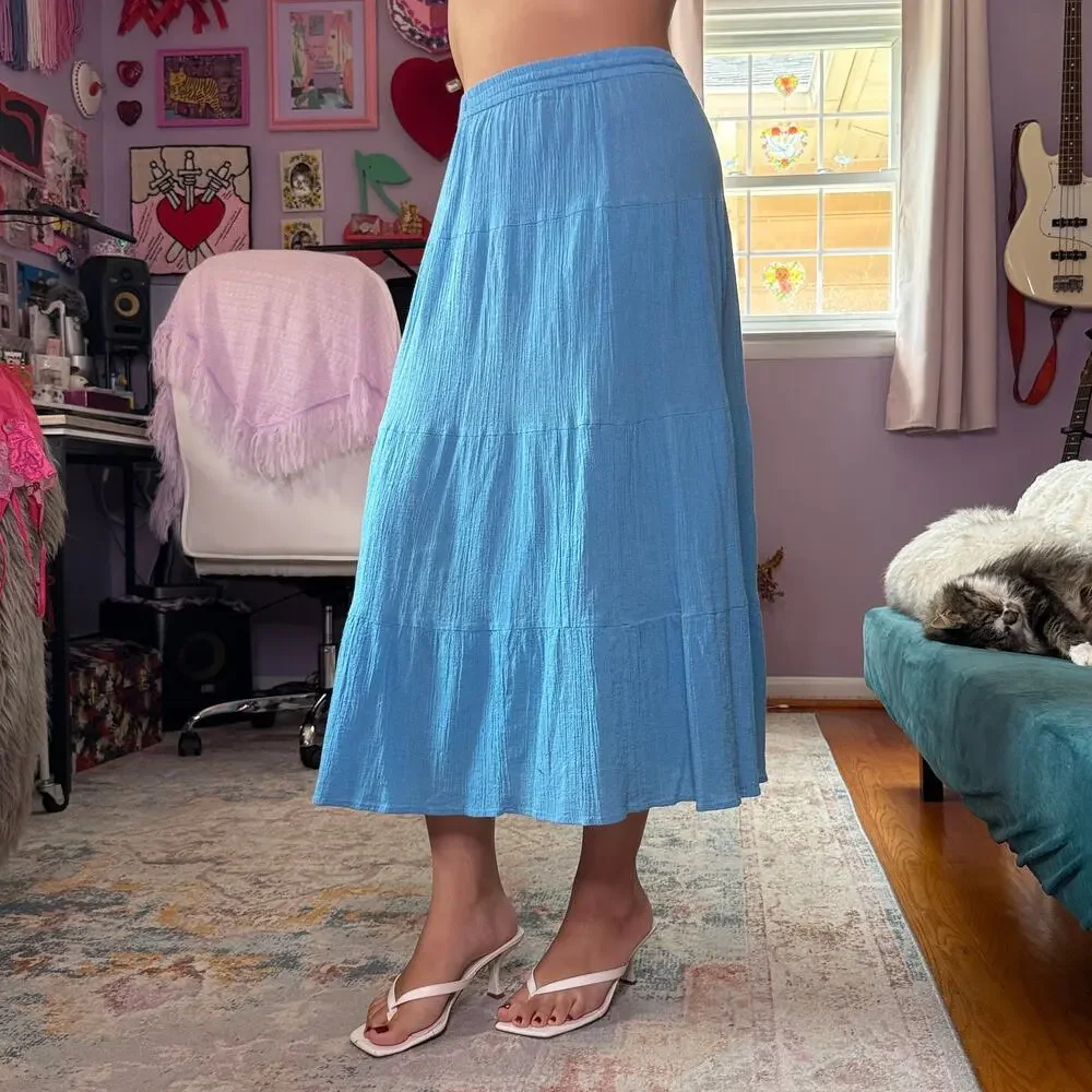 Vintage Y2K flowy blue maxi skirt
